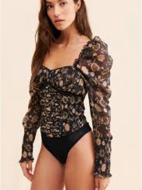 Tops - Free People Brunch Floral Print Date Bodysuit Sz XS Bohemian Chic